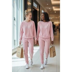 Vintage Y2K Juicy Couture Pink Velour Rhinestone Set Large Pink girl Comfy